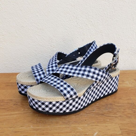 rag & bone Megan Gingham Navy White Sandals - Picture 3 of 12